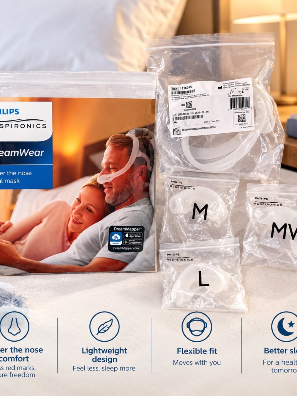 DreamWear Under the Nose Nasal CPAP Mask × 1 Fit Pack M/MW/L Cushions - Medium F